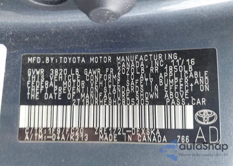 2017 Toyota Corolla Se z USA, uszkodzony, nr VIN 2T1BURHE9HC805305